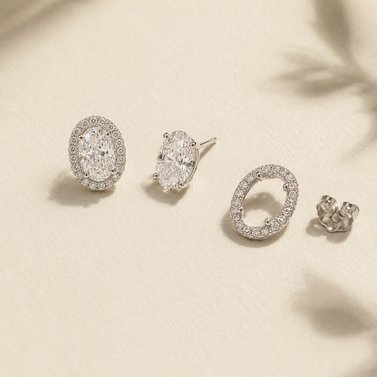 Billie Oval Diamond Stud Earrings with Jacket
