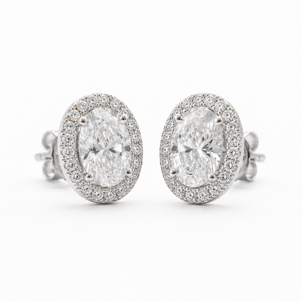 Billie Oval Diamond Stud Earrings with Jacket