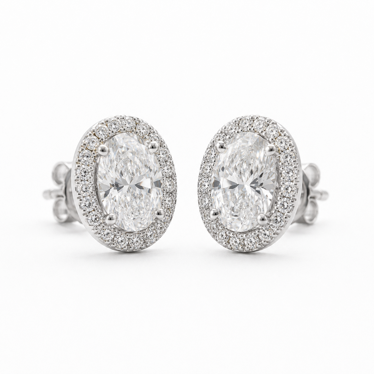 Billie Oval Diamond Stud Earrings with Jacket