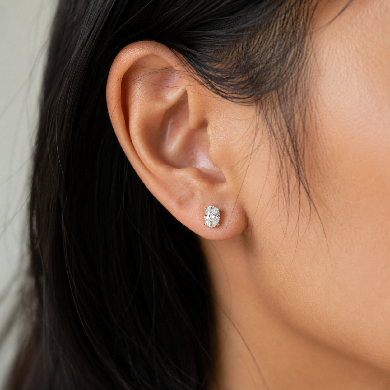 Billie Oval Diamond Stud Earrings with Jacket
