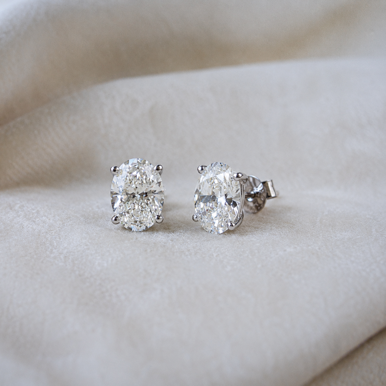 Billie Oval Diamond Stud Earrings with Jacket