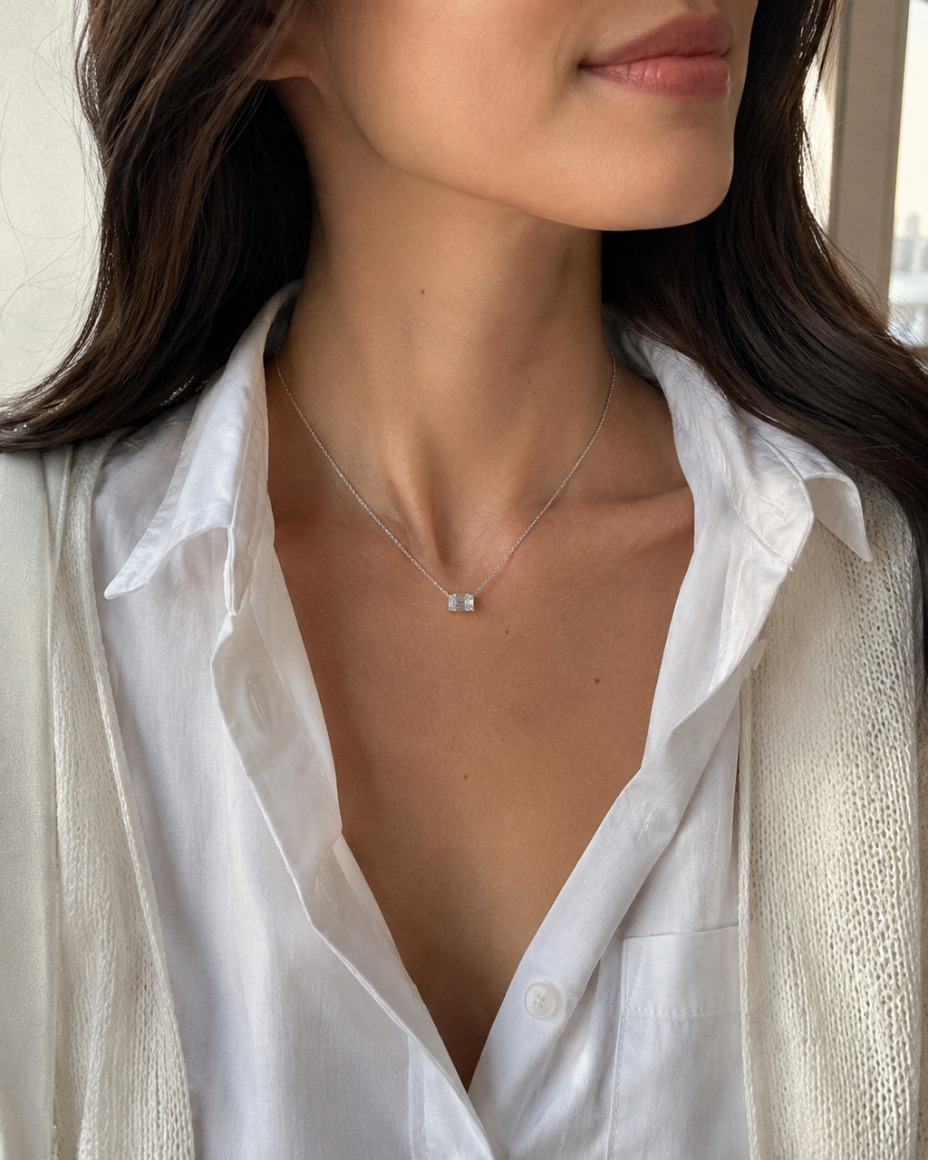 Claudia Emerald-Cut Solitaire Pendant Necklace
