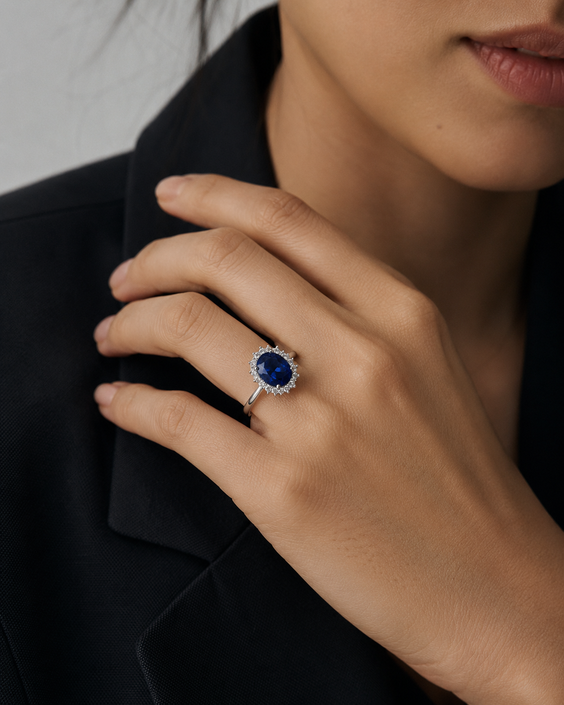 Diane Oval Sapphire & Diamond Halo Ring