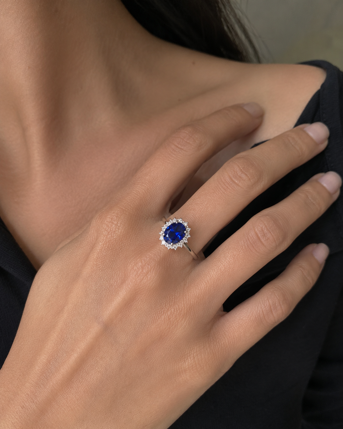 Diane Oval Sapphire & Diamond Halo Ring