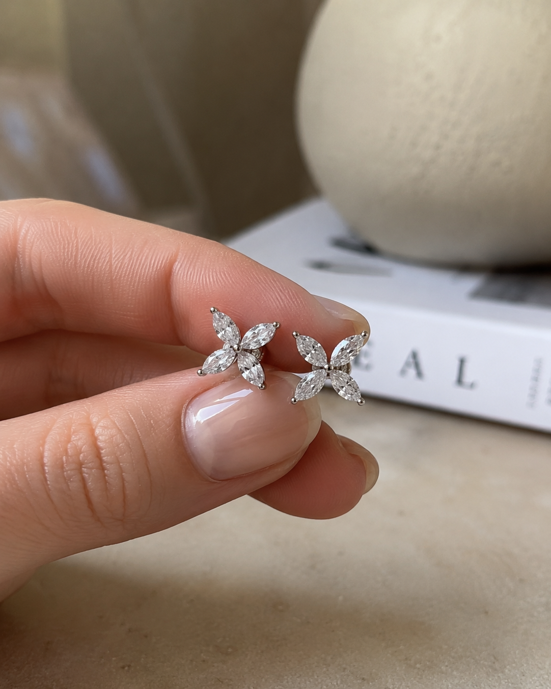 Mimi 4-Marquise Diamond Flower Earrings