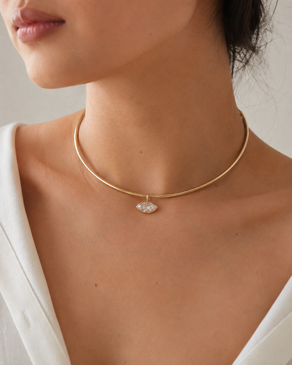 Freya Marquise Pendant & Thick Chain Necklace