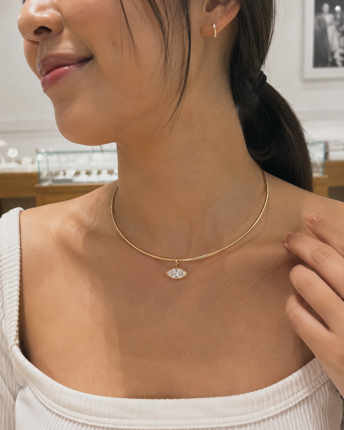 Freya Marquise Pendant & Thick Chain Necklace