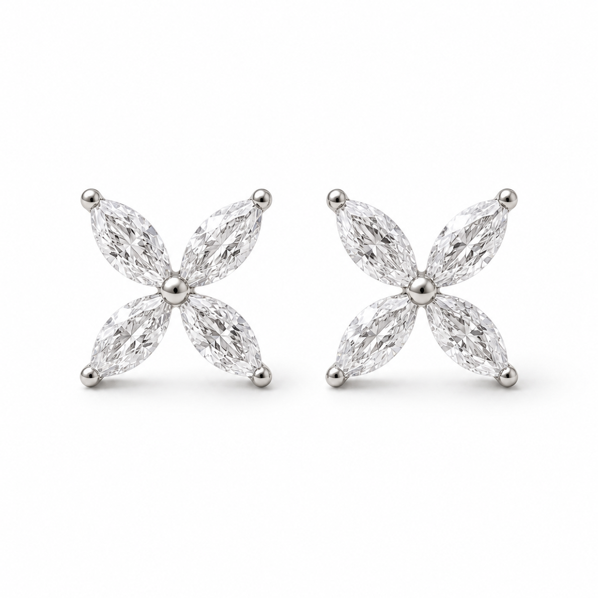 Mimi 4-Marquise Diamond Flower Earrings in 14K white gold with lab-grown diamonds