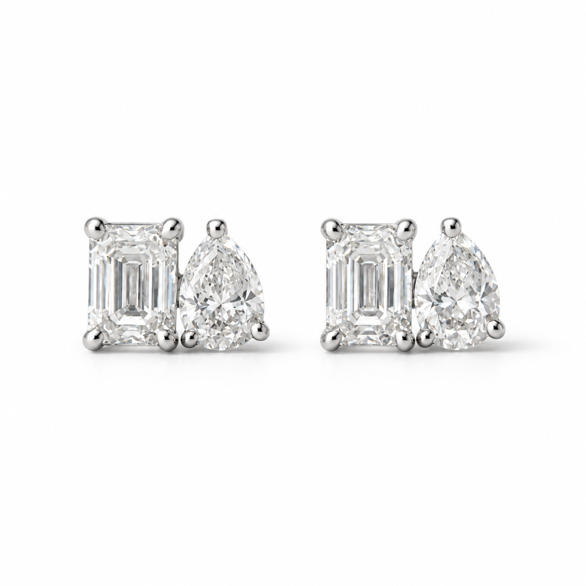 Milan Toi et Moi Pear & Emerald-Cut Earrings in 14K white gold with lab-grown diamonds